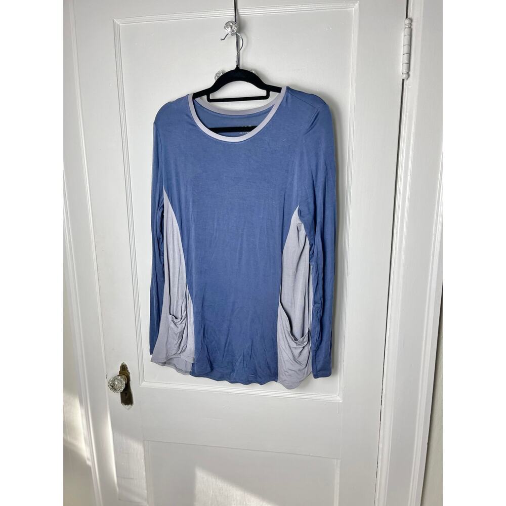LOGO Women's Long Sleeve Jersey Knit Stretchy Long Pocket Blue Shirt Size Large